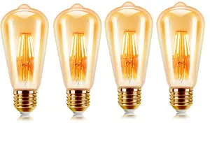 Extrastar 8W Vintage Filament Light Bulb E27, Warm White, Pack of 4