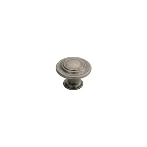 2x Round Ringed Pattern Door Knob 32mm Diameter Pewter Cabinet Handle