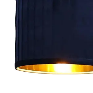 First Choice Lighting Set of 2 Sundance Navy Blue Velvet Pleated 25cm Lamp Shades with Gold Inner