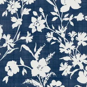 Laura Ashley Rye Blue Floral Smooth Wallpaper