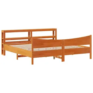 Berkfield Bed Frame with Headboard Wax Brown 180x200 cm Super King Solid Wood Pine