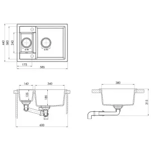 Berkfield Kitchen Sink with Overflow Hole Double Basins Grey Granite