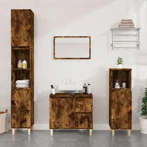 Berkfield Bathroom Cabinet Smoked Oak 30x30x190 cm Engineered Wood