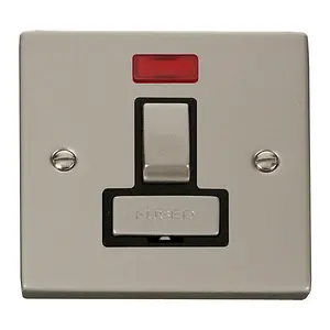 Pearl Nickel 13A Fused Ingot Connection Unit Switched With Neon - Black Trim - SE Home