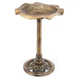 Garden Bird Bath Resin Leaf Birdbath With Rustic Metal Effect H60cm Bronze Christow