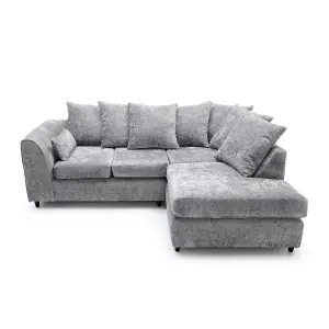 Harriet Crushed Chenille Right Facing Corner Sofa in Light Grey