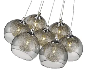 Luminosa Spring 7 Light Cluster Pendant Chrome, Smoked grey with Glass Shades, G9