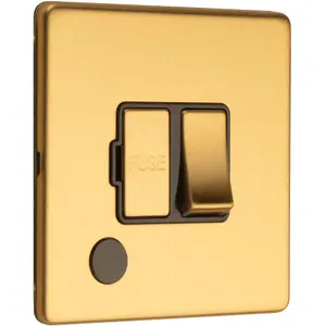 2 PACK 1 Gang 13A Switched Fuse Spur & Flex Outlet SCREWLESS SATIN BRASS Plate