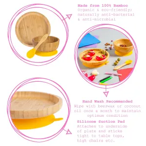 Tiny Dining - Round Bamboo Suction Baby Feeding Set - Yellow - 4pc