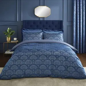 Art Deco Pearl Duvet Cover Set with Pillowcases with Pillowcases Navy Blue / Super King - 2 Standard Pillowcases