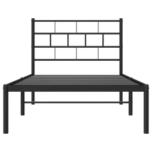 Berkfield Metal Bed Frame with Headboard Black 90x190 cm