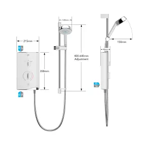 Mira Sport Gloss White Electric Shower, 7.5kW