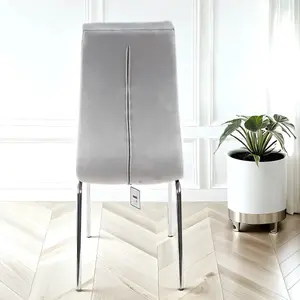 Eterno Velvet Luxurious Soft Light Grey Dining Chair With Silver Legs