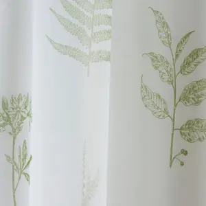 Bracken Green Leaf Print Linen-Look Voile Panel - Pair 140 x 229 cm (55x90")