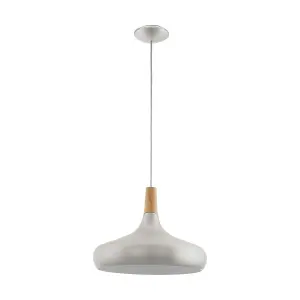 Pendant Ceiling Light Colour Brushed Silver Shade Brown Wood Bulb E27 1x60W