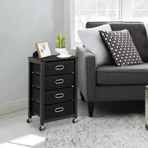 Costway 4 Drawers Bedside Table End Table Mobile Filing Cabinet Side Cabinet w/ Wheels