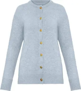 House Of Bruar Ladies Cashmere Crew Neck Cardigan - Soft Blue