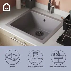 GoodHome Borage Grey Resin 1 Bowl Kitchen sink 440mm x 500mm