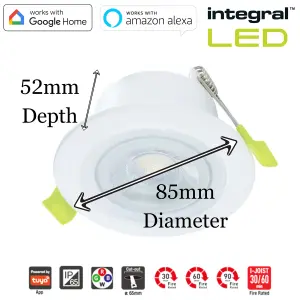 Smart Alexa Fire Rated LED Downlights: IP65 600LM 5W 2700K to 6500K Dimmable - Satin (2 Pack)