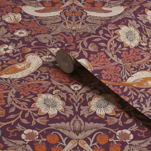 William Morris Gallery Collection Plum Strawberry Thief Smooth Wallpaper