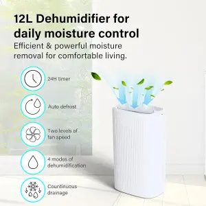 12L Day Dehumidifier Laundry Drying Mode Home Automatic Humidity Sensor Timer