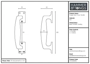 Hammer & Tongs - Forged Barn Door Handle - H205mm - Black