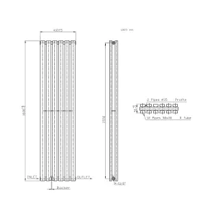 Rinse Bathrooms 1600 x 410mm White Vertical Designer Radiator Rad Double Column Radiator Rad Rectangular Flat Panel