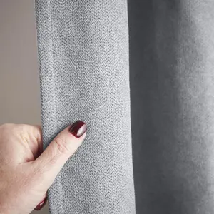 Velvet Chenille Thermal Fleece Lined Ring Top Door Curtain 137cm x 213cm Silver