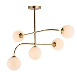 Anson Lighting Consort 5lt Ceiling Light in  Satin brass plate & opal glass