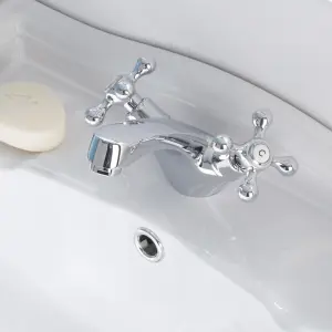 ENKI Beaumont Chrome Traditional Slotted Brass Basin Mixer Tap & Waste BBT0109