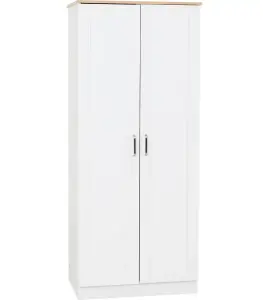 Portland 2 Door Wardrobe in White with Oak Effect Finish