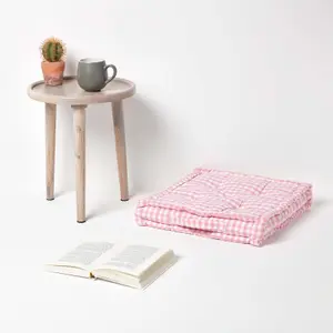 Homescapes Cotton Gingham Check Pink Floor Cushion, 40 x 40 cm