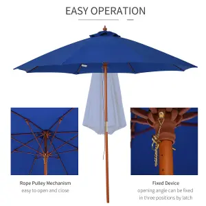 Outsunny 2.5m Wooden Garden Parasol Outdoor Umbrella Canopy Vent Blue