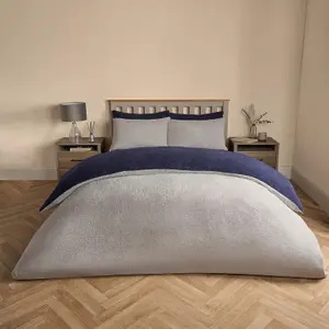 Brentfords Reversible Teddy Duvet Cover with Pillowcase, Navy Grey - Superking