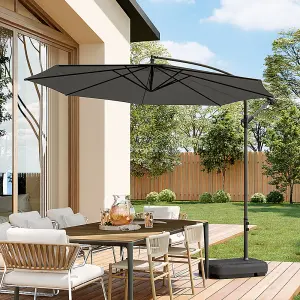 3M Large Rotatable Garden Sun Shade Cantilever Parasol Patio Hanging Banana Umbrella Crank Tilt with 60L Fillable Base, Black