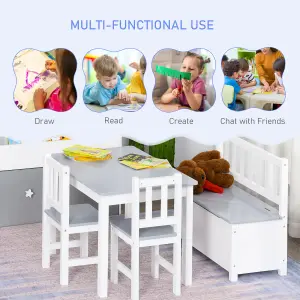 HOMCOM 4-Piece Set Kids Wood Table Chair Bench w/ Storage Function for 3 Years+