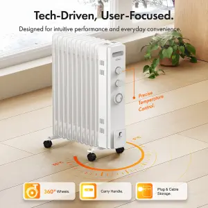 VonHaus Oil Filled Radiator 11 Fin, Oil Heater Portable Electric Free Standing 2500W for Home, Office, Any Room