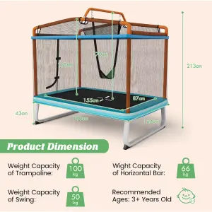 Costway 3-in-1 Kids Trampoline 6FT Rectangle Toddler Trampoline w/ Swing Horizontal Bar