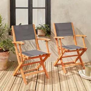 sweeek. Pair of foldable wooden garden chairs Almeria Anthracite 54x58.7x89 cm