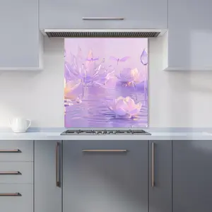 Mystical Waterlilies in Purple Twilight Premium Glass Kitchen Splashback W900mm x H650mm