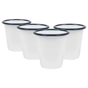 Argon Tableware White Enamel Tumblers - 300ml - Blue - Pack of 3