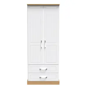 Whitby 2 Door 2 Drawer Wardrobe with Shelf & Hanging Rail in White Ash & Oak (Ready Assembled)