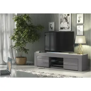 TV Unit 130cm Modern Dark Grey with High Gloss Doors - Creative Furniture