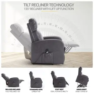 Rise & Recline Electric Recliner Armchair Faux Leather - Dom Dark Grey