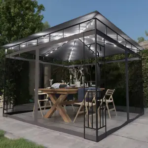 Berkfield Gazebo with Mosquito Net&LED String Lights 3x3x2.73m Anthracite