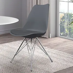 Soho Dark Grey Plastic Dining Chair with Chrome Metal Legs