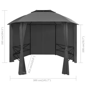 Berkfield Garden Marquee Pavilion Tent with Curtains Hexagonal 360x265 cm