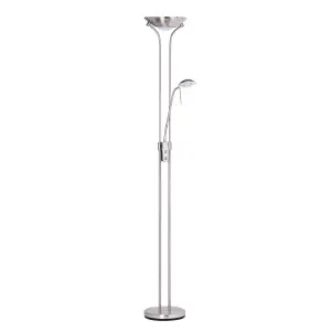 Litecraft Mother & Child Satin Chrome Dimmable Floor Lamp 2 Arm with Bulbs