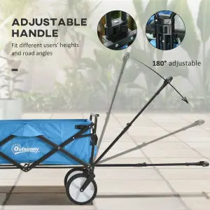 Outsunny Folding Outdoor Storage Trolley Cart Bag Telescopic Handle Brakes Blue