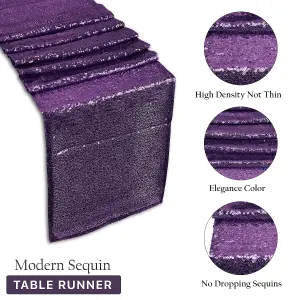 Neel Blue 11x108 Inch Shimmer Sequin Table Runner Glitter Fabric, Purple